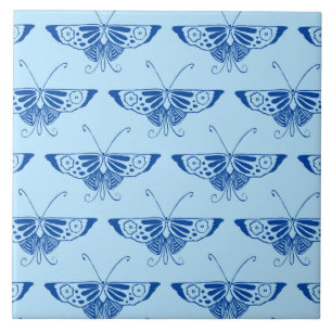 Carreau En Céramique Papillon déco stylisé - cobalt et bleu pâle