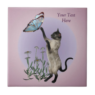 Carreau En Céramique Papillon et marguerites de chat siamois