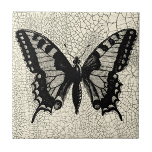 Carreau En Céramique Papillon noir et blanc sur l'arrière - plan criqué