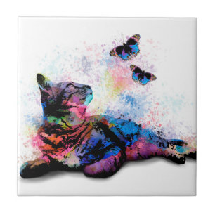 Carreau En Céramique Papillon rose bleu 6x6 du chat 614