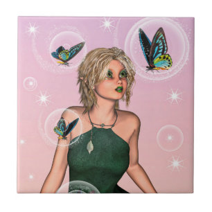 Carreau En Céramique Papillon scintillant Fée Fantaisie Art