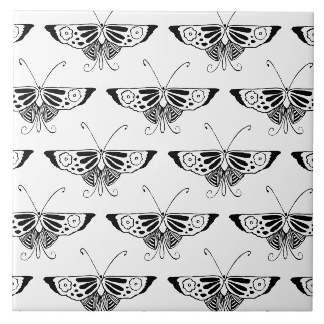 Carreau En Céramique Papillon stylisé de Deco - blanc et noir (Devant)