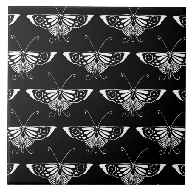 Carreau En Céramique Papillon stylisé de Deco - noir et blanc (Devant)