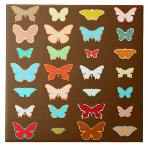 Carreau En Céramique Papillons, bruns, turquoise et corail