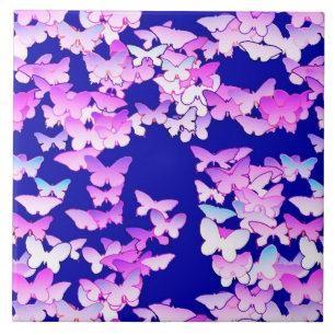 Carreau En Céramique Papillons, lavande et bleu foncé