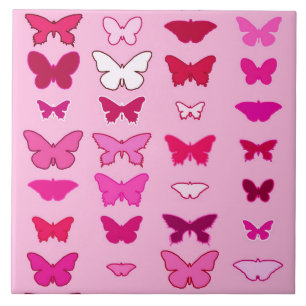 Carreau En Céramique Papillons, nuances roses et fuchsia