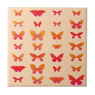 Carreau En Céramique Papillons, or, corail rose, orange doux