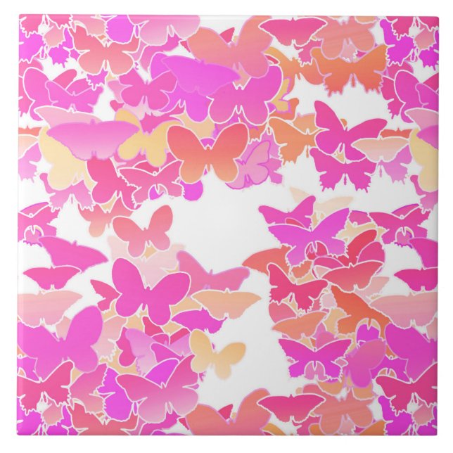 Carreau En Céramique Papillons, rose, fuchsia et corail (Devant)