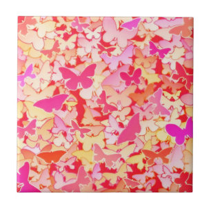 Carreau En Céramique Papillons, roses, pêches, coraux