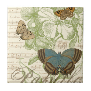 Carreau En Céramique Papillons sur la musique de feuille avec la