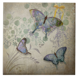 Carreau En Céramique Papillons vintages modernes de conception florale