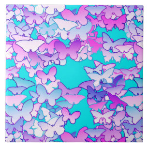 Carreau En Céramique Papillons, violet et turquoise
