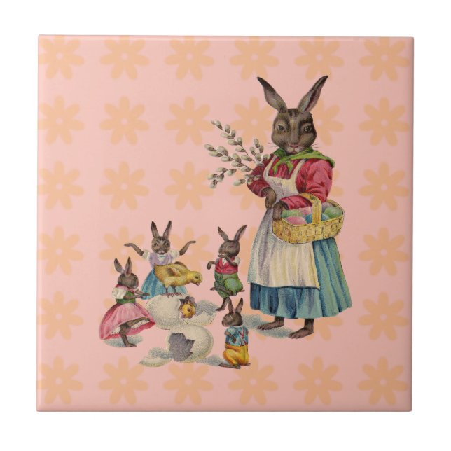 Carreau En Céramique Pâques Lapin Poule Lapin Œufs (Devant)