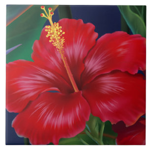 Carreau En Céramique Paradis tropical Hibiscus hawaïens Tuiles & Trivet