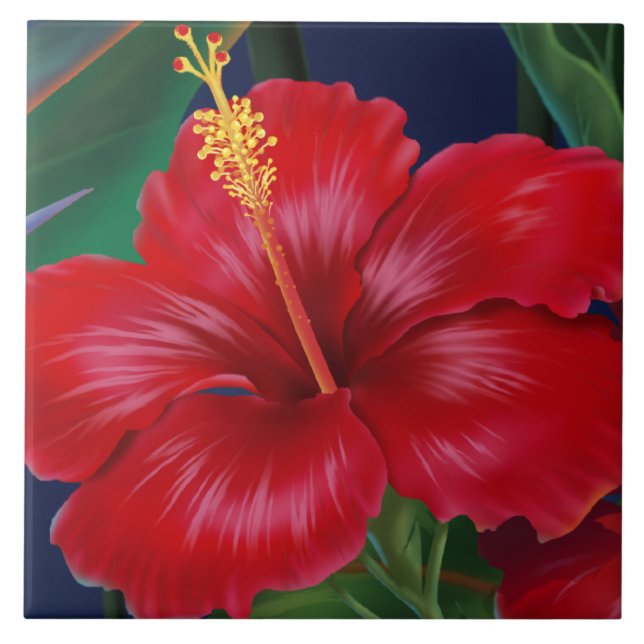 Carreau En Céramique Paradis tropical Hibiscus hawaïens Tuiles & Trivet (Devant)