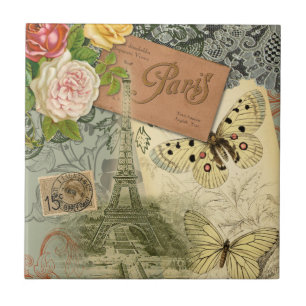 Carreau En Céramique Paris France Art Antique Collage Eiffel Français