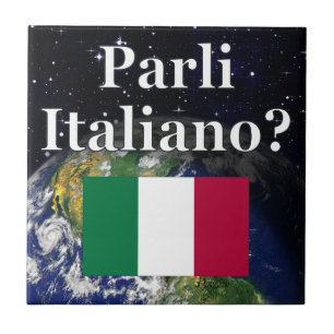 Carreau En Céramique Parlez-vous italien ? en italien. Drapeau et Terre