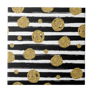 Carreau En Céramique parties scintillant en or Faux points Bandes blanc