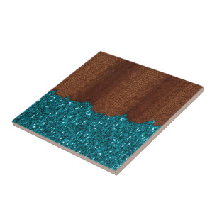Carreau En Céramique Parties scintillant étincelle bleu d'Aqua bois bru