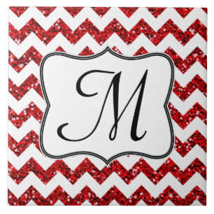 Carreau En Céramique Parties scintillant rouge moderne Chevron Monogram