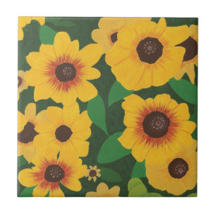 Carreau En Céramique Patch de tournesol jaune Peinture Trivet