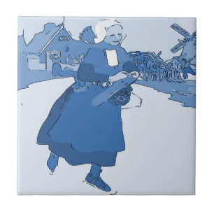 Carreau En Céramique Patinage féminin néerlandais bleu