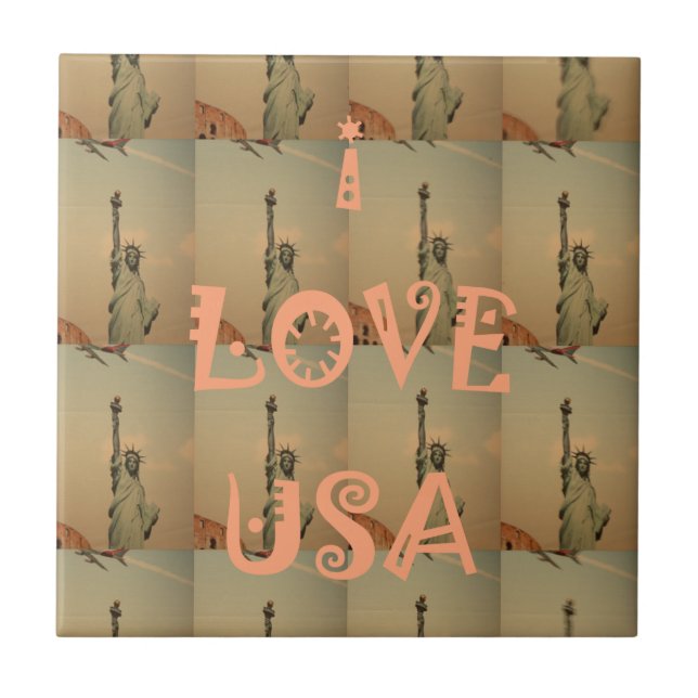 Carreau En Céramique Patriotic Pop Art : "I Love USA" Graphisme Art Des (Devant)