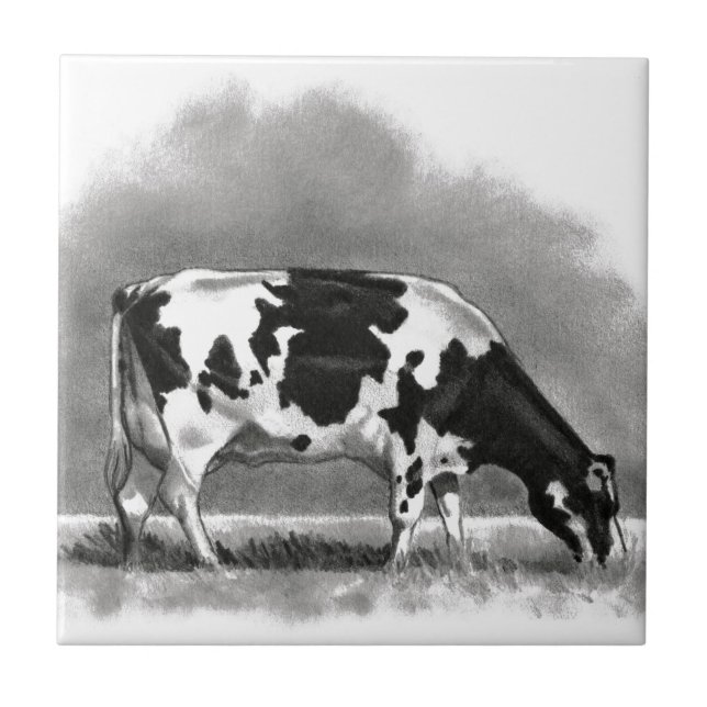 Carreau En Céramique Pâturage de vache du Holstein : Dessin au crayon (Devant)