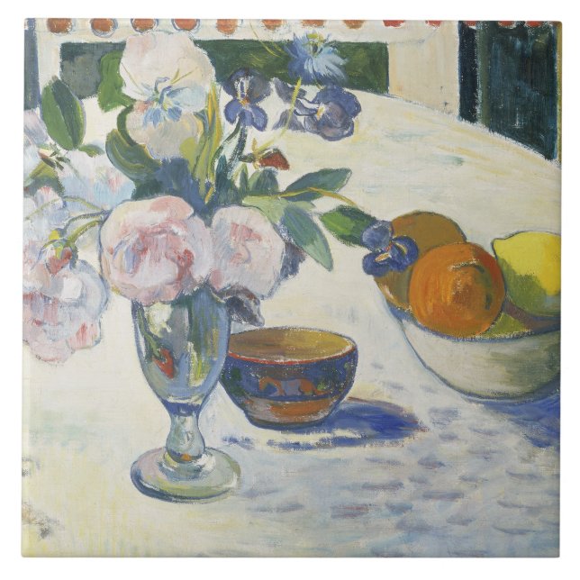 Carreau En Céramique Paul Gauguin - Fleurs et bol de fruits (Devant)