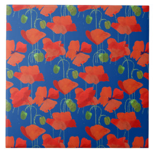 Carreau En Céramique Pavots lumineux d'écarlate sur le motif floral