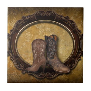 Carreau En Céramique Pays-grange en détresse Western Cowboy Boot
