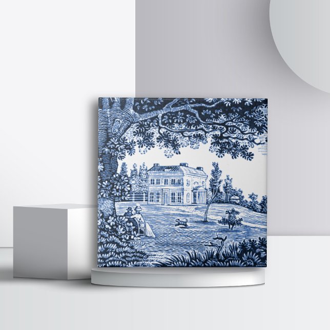 Carreau En Céramique Paysage Maison victorienne bleu (Créateur téléchargé)