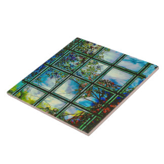 Carreau En Céramique Paysage pittoresque de fenêtre en verre teinté