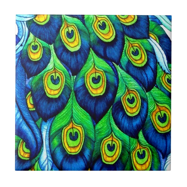 Carreau En Céramique Peacock Feathers Design (Devant)