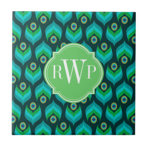 Carreau En Céramique Peacock Motif Monogramme personnalisé