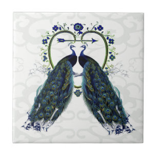Carreau En Céramique PEAFOWL peacock love heart personalized