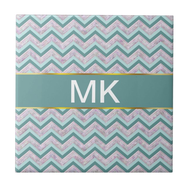 Carreau En Céramique Pearl Floral Turquoise ZigZag Motif (Devant)