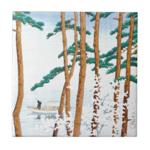 Carreau En Céramique Pêcheur japonais par les arbres