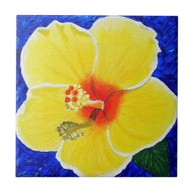 Carreau En Céramique Peinture à fleurs d'Hibiscus jaune (Devant)