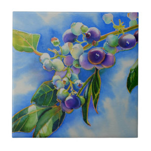 Carreau En Céramique peinture à l'aquarelle de bleuet