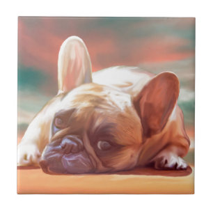 Carreau En Céramique Peinture à l'aquarelle de joli bouledogue français