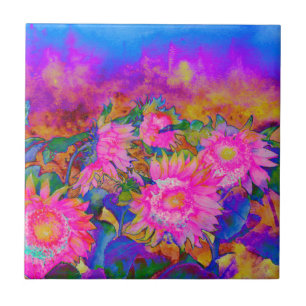 Carreau En Céramique Peinture à l'aquarelle rose abstraite