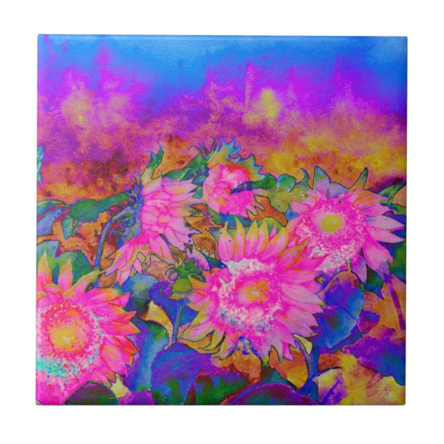 Carreau En Céramique Peinture à l'aquarelle rose abstraite (Devant)