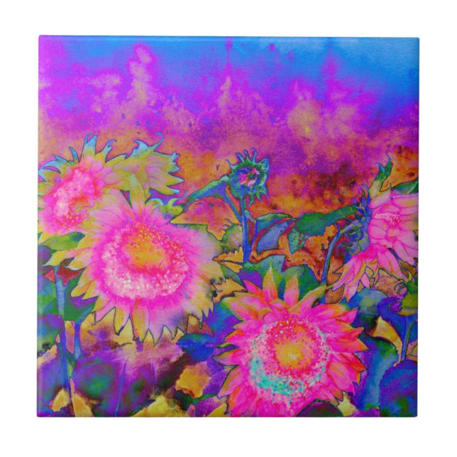 Carreau En Céramique Peinture à l'aquarelle rose abstraite (Devant)