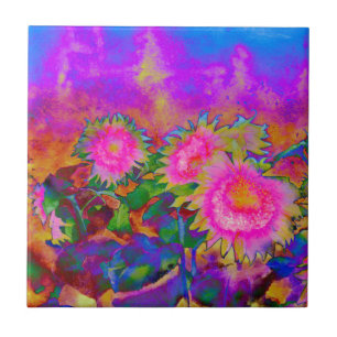 Carreau En Céramique Peinture à l'aquarelle rose abstraite