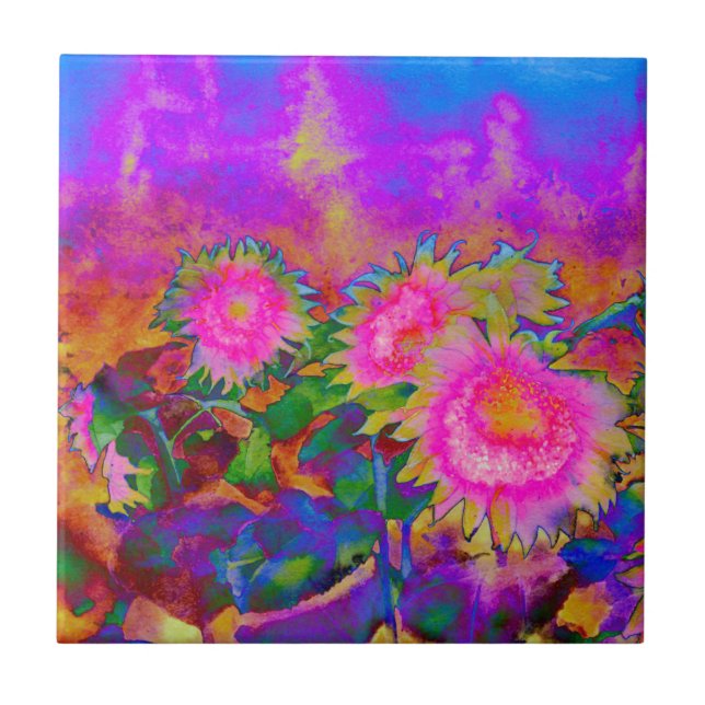 Carreau En Céramique Peinture à l'aquarelle rose abstraite (Devant)