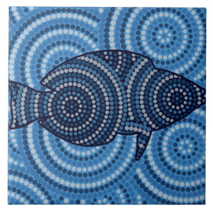 Carreau En Céramique Peinture à points de poisson autochtone