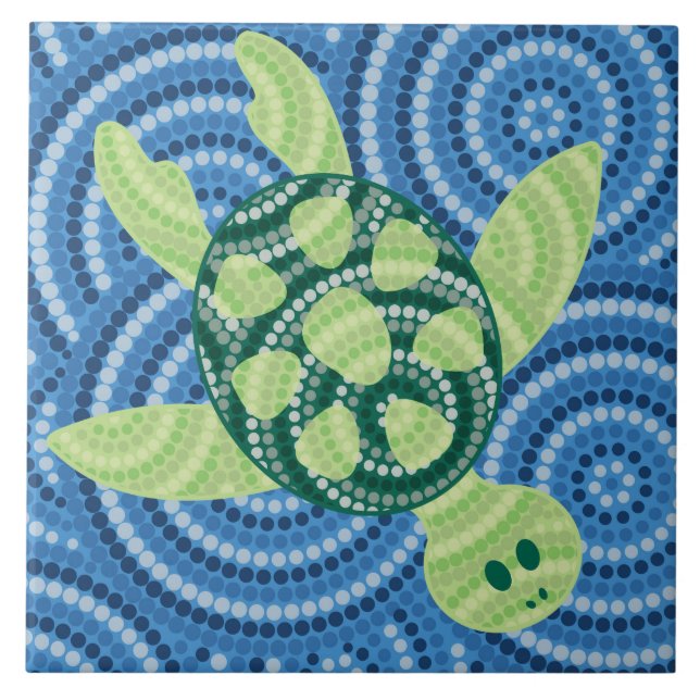 Carreau En Céramique Peinture à points de tortue autochtone (Devant)
