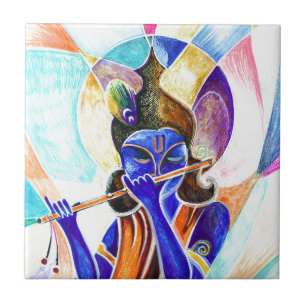 Carreau En Céramique Peinture abstraite faite main de seigneur Krishna