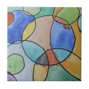 Carreau En Céramique Peinture aquarelle de cercles colorés, Art pour en